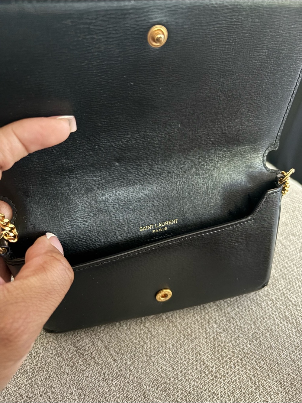 Saint Laurent Black Leather YSL Logo Chain Crossbody - Picture 3 of 5